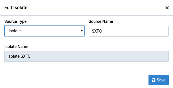 Dialog box for editing an isolate